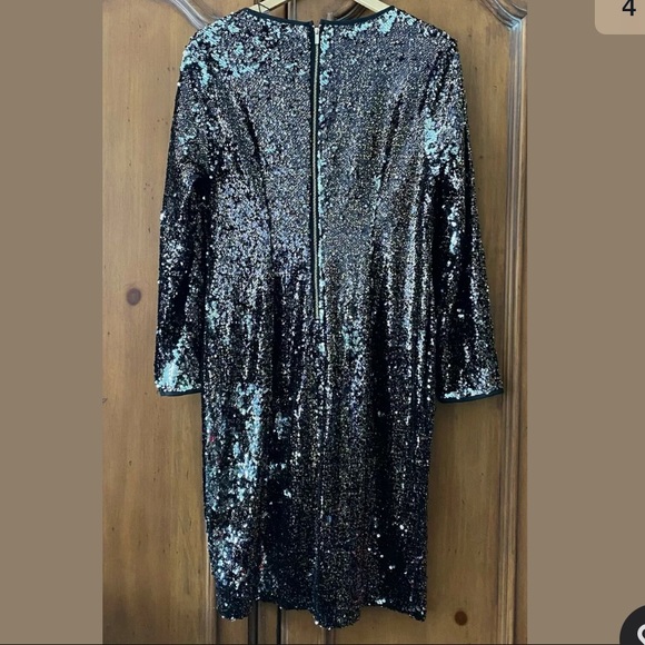 Tahari Womens Stretch Sequin Long Sleeve Dress - Picture 4 of 6
